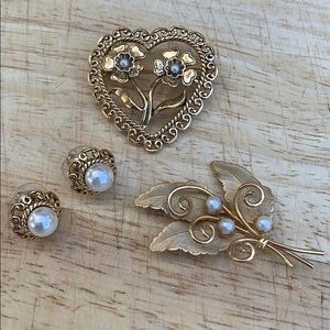 Vintage brooch and earrings gold filled 12k